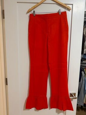 Women's Bright Red Ruffle-Hem Casual Pants